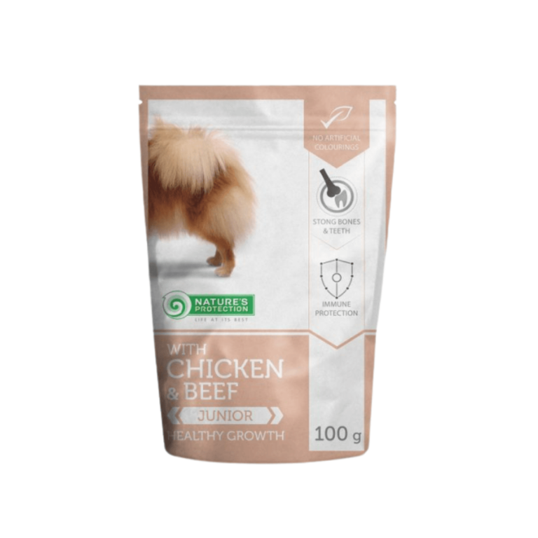 Ushqim për qen junior me mish vici & pule- Natures Protection (100 gr)