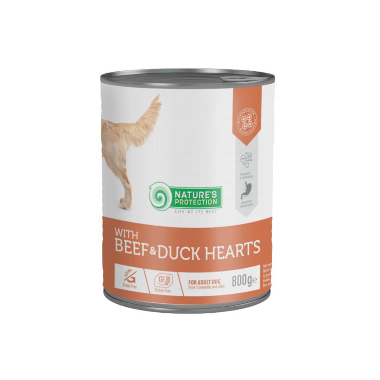 Ushqim për qen me mish vici dhe zemër rose- Natures Protection (800 gr)