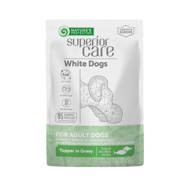 Ushqim i njomë me peshk ton për qentë me gëzof të bardhë – Natures Protection (70 g)